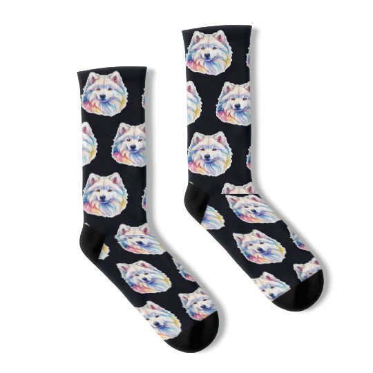 Samoyed Dog Watercolor Socks