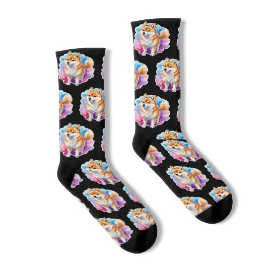 Shiba Inu Watercolor Socks
