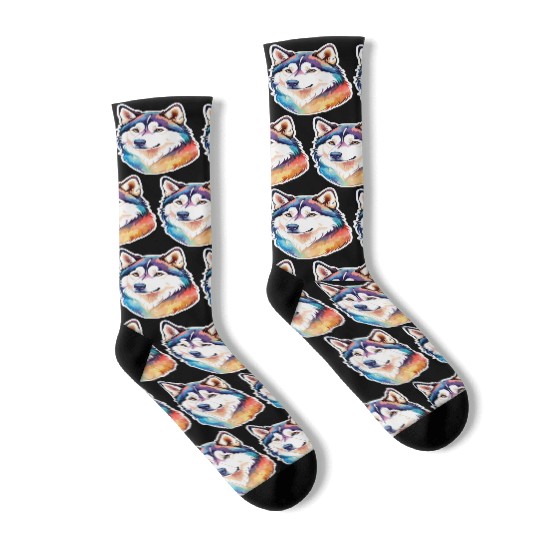 Siberian Husky Watercolor Socks