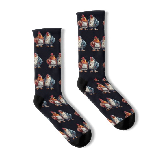 Streetwear-dressed chickens looking Socks