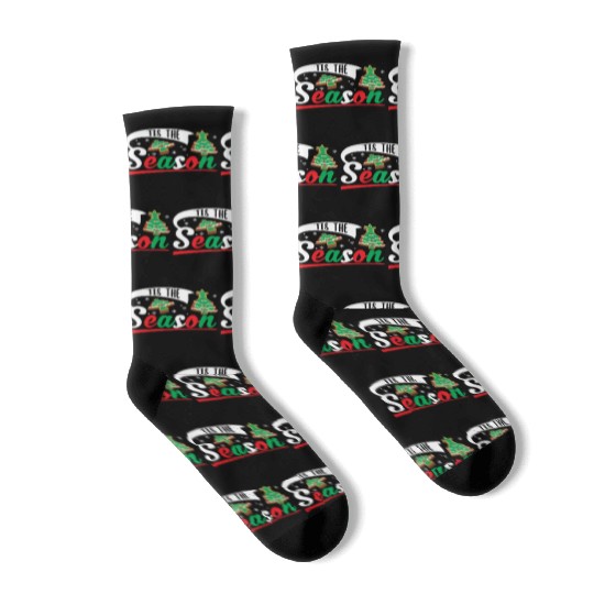 Tis The Season Christmas Cakes Retro Xmas Pajamas Socks