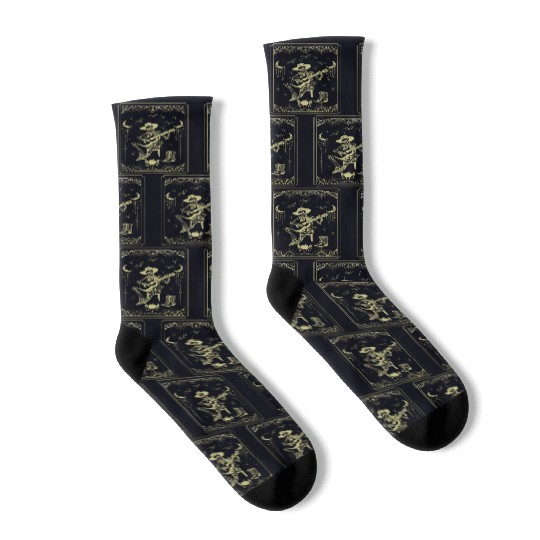 Tarot Card Celestial Cowboy Skeleton Plays Guitar Socks