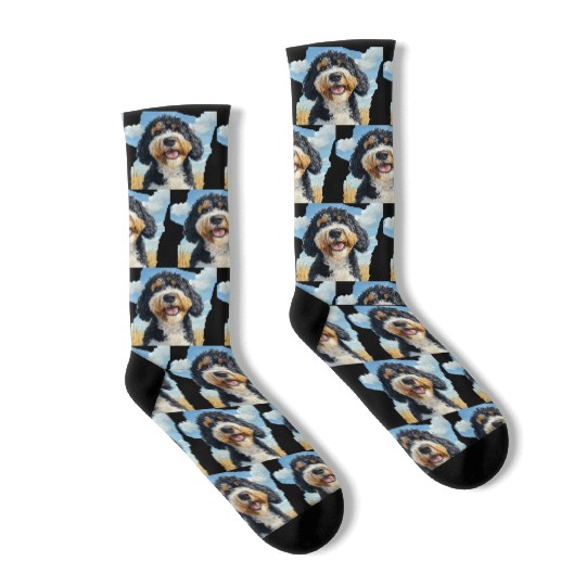 Bernedoodle Field Nature Bernedoodle Watercolor Socks