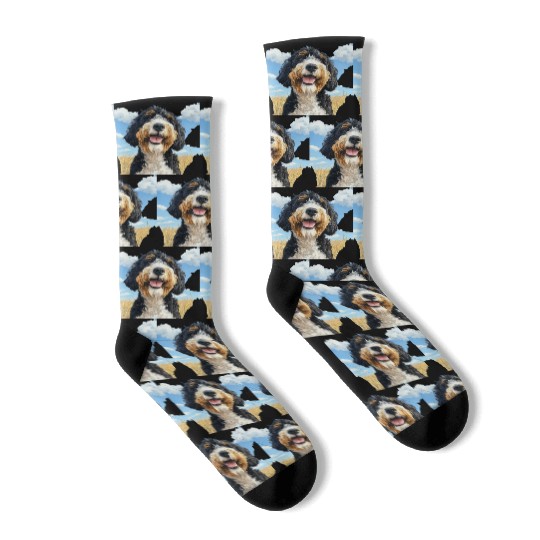 Bernedoodle Field Nature Bernedoodle Watercolor 2 Socks