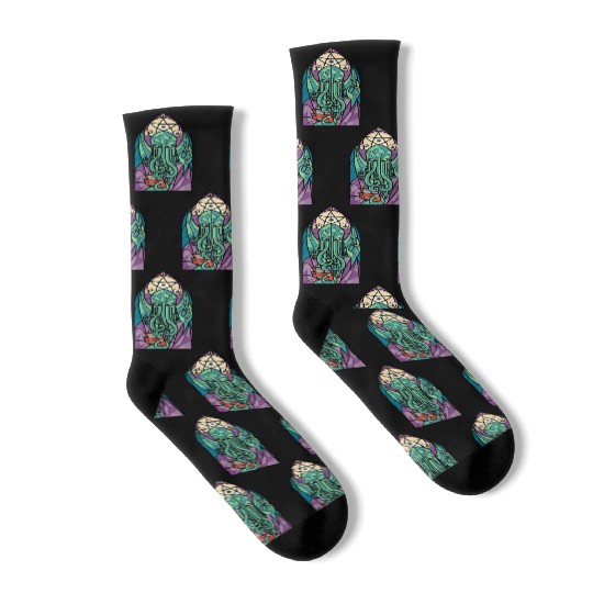 Cthulhu Church Stained Glass Cosmic Horror Funny Socks