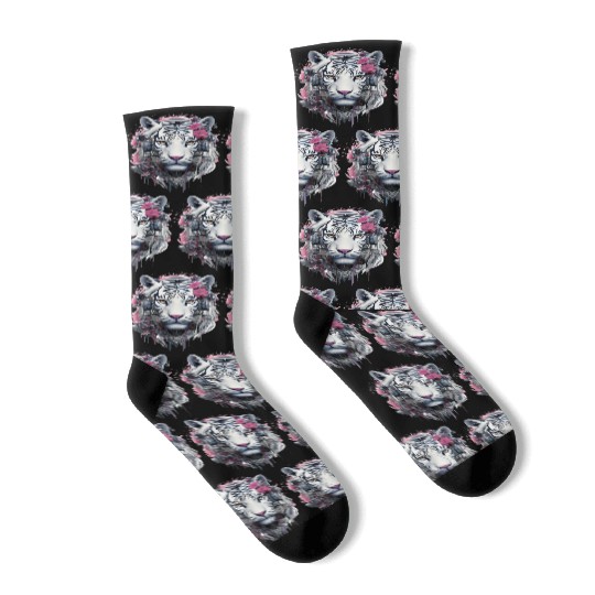 Tiger Animal Nature Motif Drawing Illustration Fac Socks