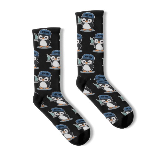 New York Penguin Holding Statue Of Liberty Socks