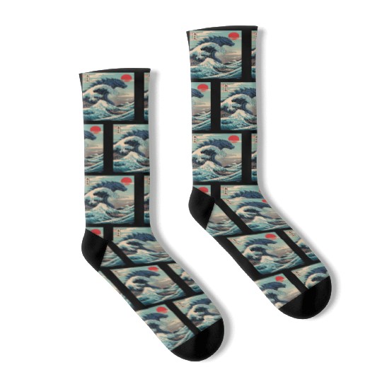 Kaiju Monster Japanese Great Wave Anime Graphic Socks