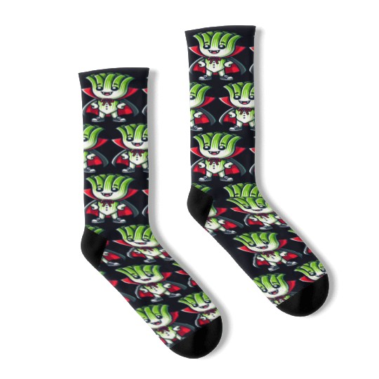 Cute Halloween Leek Vampire Cartoon Green Socks