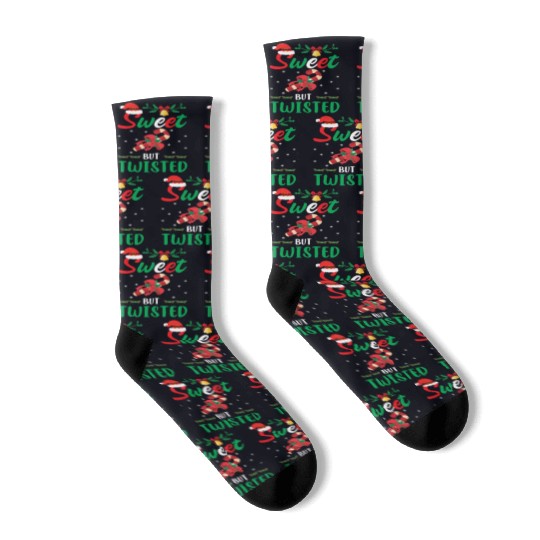 Candy Cane Sweet But Twisted Funny Christmas Socks