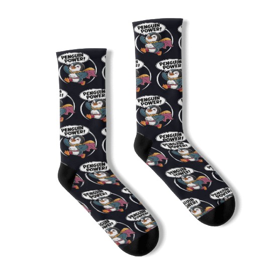 Penguin Power Superhero Fun Graphic Socks