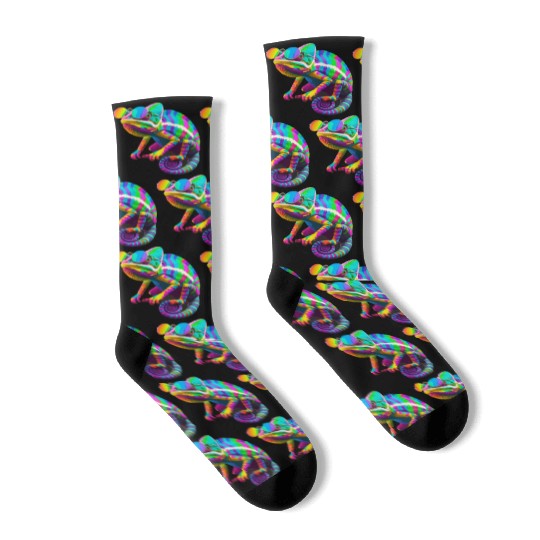 Colorful Chameleon with Sunglasses Socks