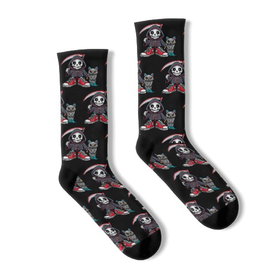 A colorful cartoon death skeleton Socks