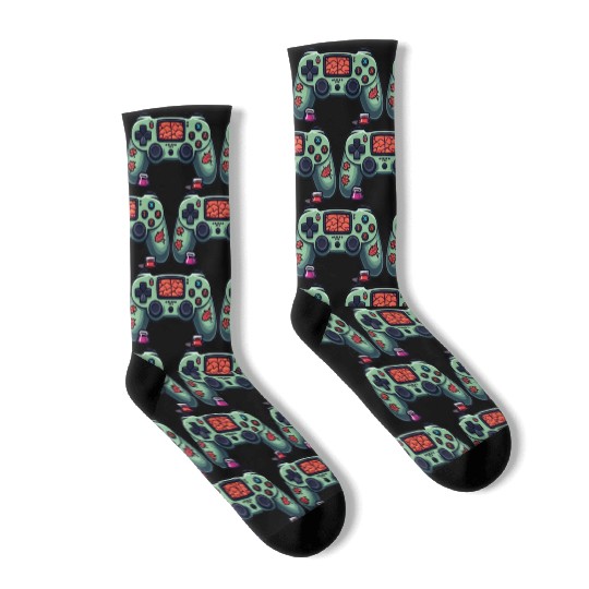 Zombie Brain-Themed Green Controller Socks