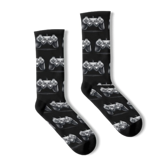 Gamer Controller Cartoon Charcoal Gaming Art Socks
