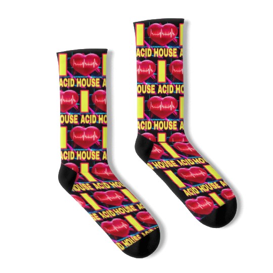 I LOVE ACID HOUSE YELLOW FONTS Socks