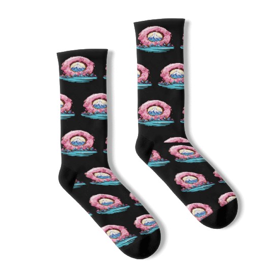 Japan Sakura Blossom Mount Fuji Donut Socks