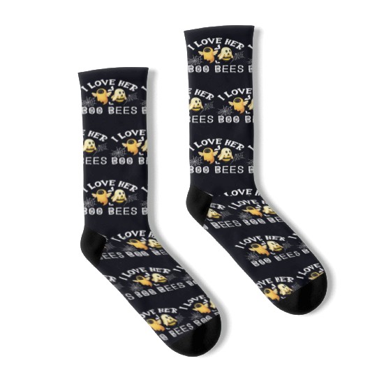 I Love Her Boo Bees Socks Funny Couples Halloween Co
