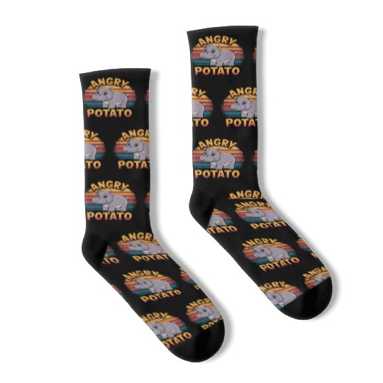 Moo Deng Angry Potato Hippo Humor Design Socks