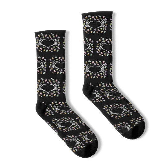 Skeletal Embrace: A Bubble Tea Love Story Socks
