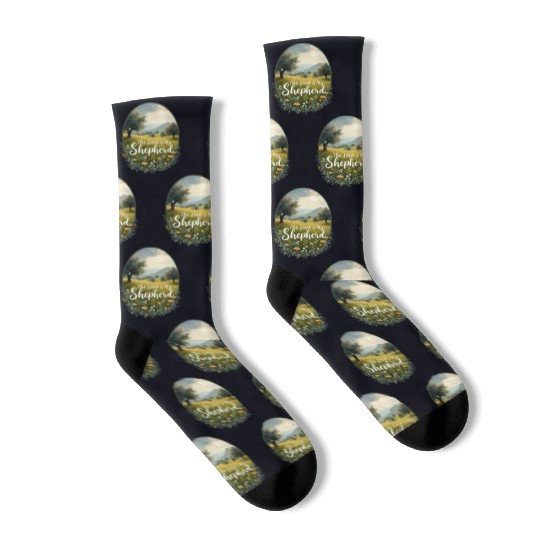 The Lord Is My Shepherd Peaceful Christian Artwork Socks