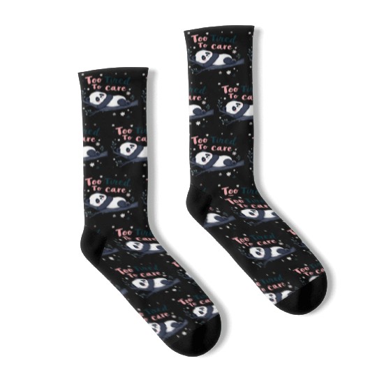 Too Tired To Care Sleepy Panda Illustration Socks