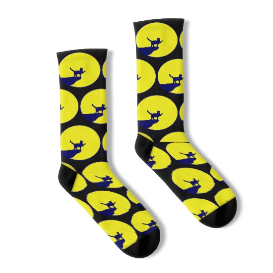 Cat Moon Cliff At Night Werewolf Round Howling Fun Socks