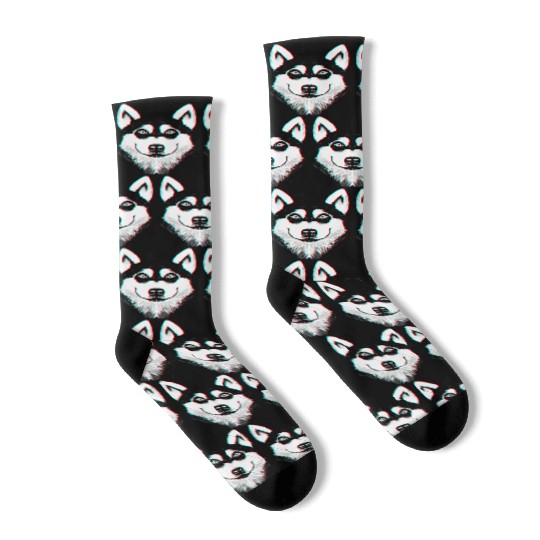 Dog Lover Vintage Siberian Husky Dog Face Socks