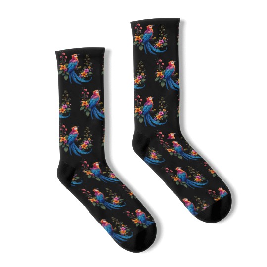 Fantastical Bird Of Paradise Painting Socks