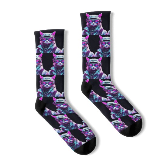 Mystical Cyberpunk Bad Cat Socks