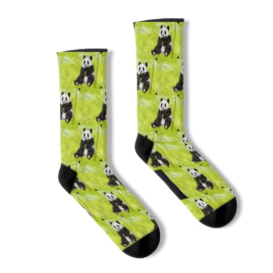Cute panda bear with bamboo - design for kids Socks