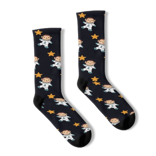 Cute Space Monkey Astronaut Universe Socks