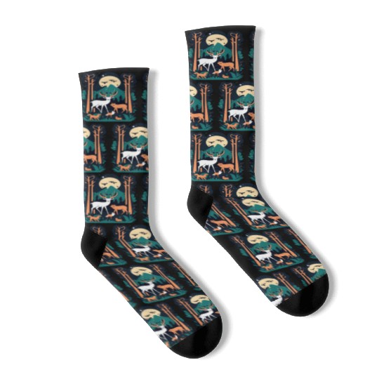 Enchanted Forest Wildlife Scene – Nature Adventure Socks