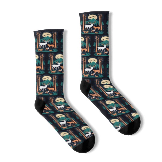 Enchanted Forest Wildlife Scene – Nature Adventure Socks