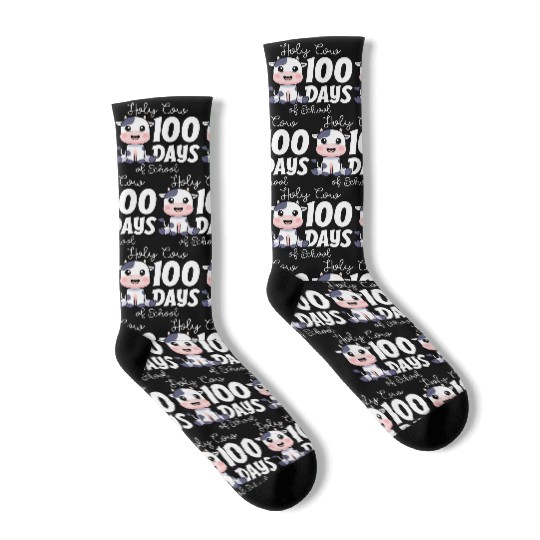 Cute Cow 100 days of school Students Socks