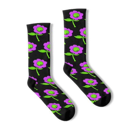 Purple Flower Spring Summer Nature Funny Face Fun Socks