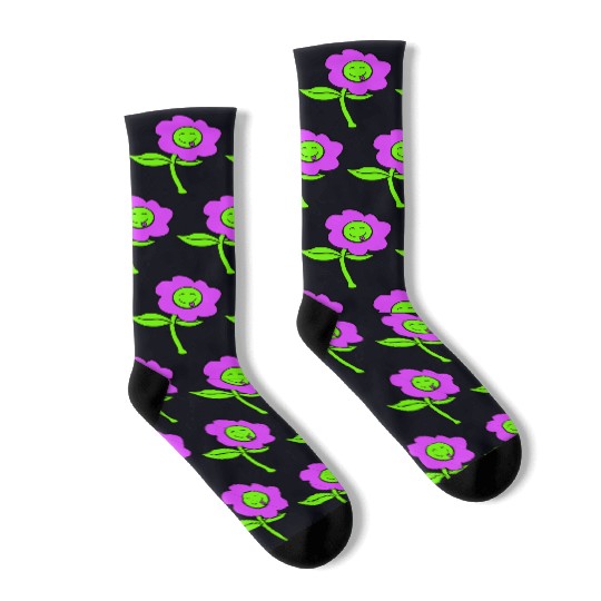 Purple Flower Spring Summer Nature Funny Face Fun Socks