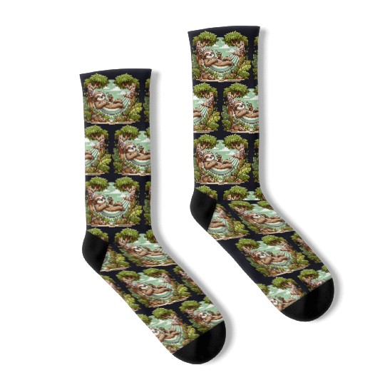 Relaxing Sloth In Hammock Under Palm Trees Socks