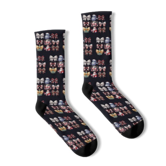 Coquette Bow Santa Christmas Tree Cake Candy Socks
