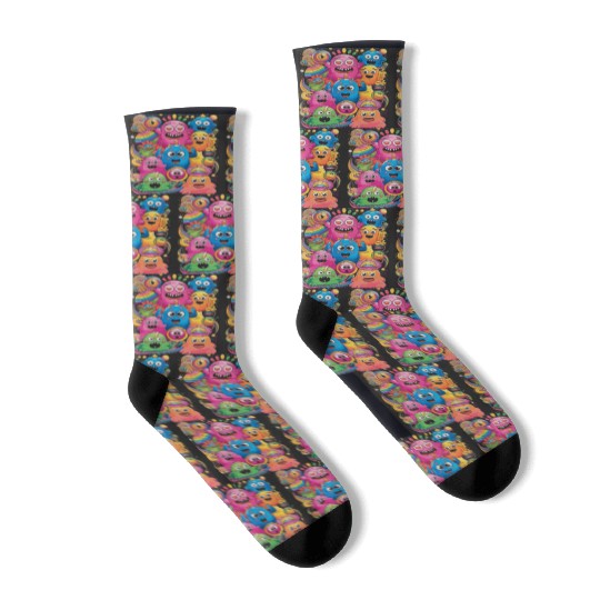 Neon Groovy Monsters Retro Psychedelic Vibes retro Socks