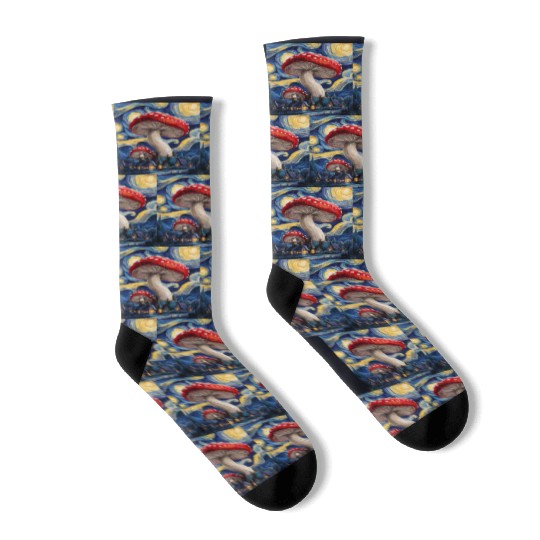 Starry Night Mushroom Surreal Dreamscape nature Socks