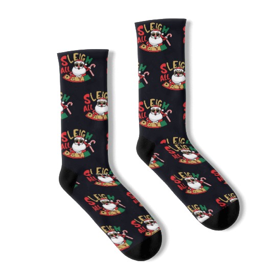 Sleigh All Day Christmas Design Socks