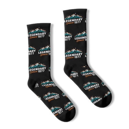 Legendary Since 1977 Hiker Birthday Mountain Socks