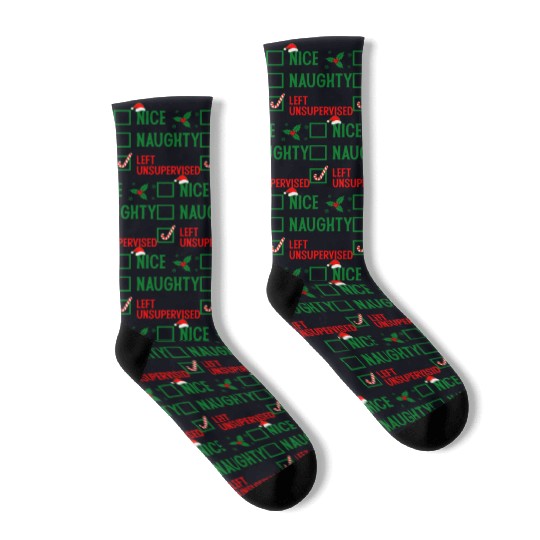 Left Unsupervised Christmas Checklist Socks