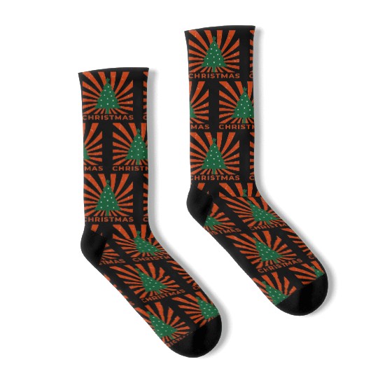 Green Red Illustrative Vintage Christmas Socks