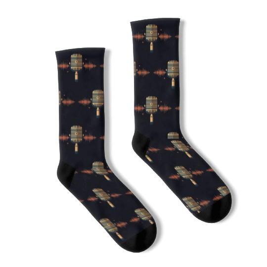 Vintage Microphone with Sound Waves Socks