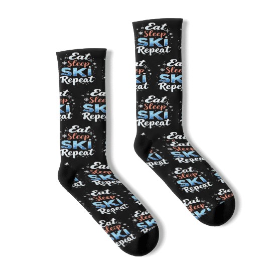 Eat Sleep Ski Repeat Ski Winter Sports Skiers Socks