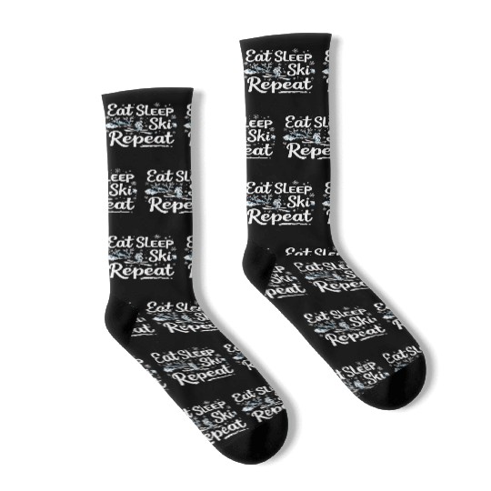 Eat Sleep Ski Repeat Ski Winter Sports Skiers Socks