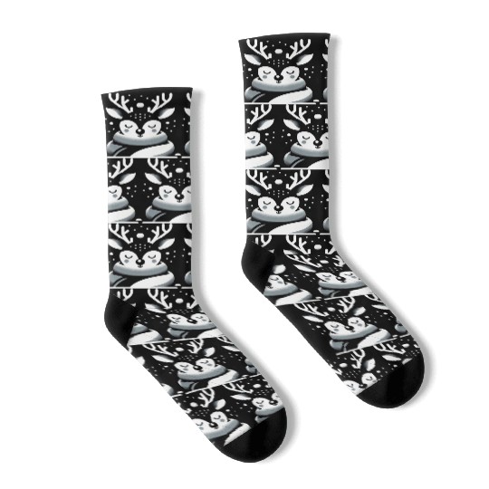 Winter Serenity Deer Illustration Socks