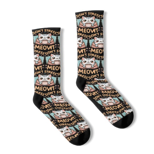 gift idea funny quote relaxation design kawaii cat Socks